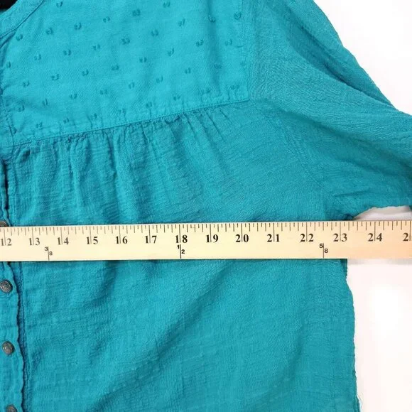 Pilcro By Anthropology Button Up Shirt Small Long Sleeves Green Top Swiss Dot - Picture 10 of 13